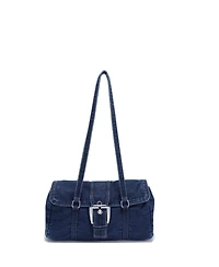 Susu Denva Denim Baguette Shoulder Bag for Women East West Handbag Buckle Detail Casual Chic Everyday Purse