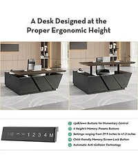 Logicfox Adjustable Executive Desk with Drawers File Cabinets Led Light