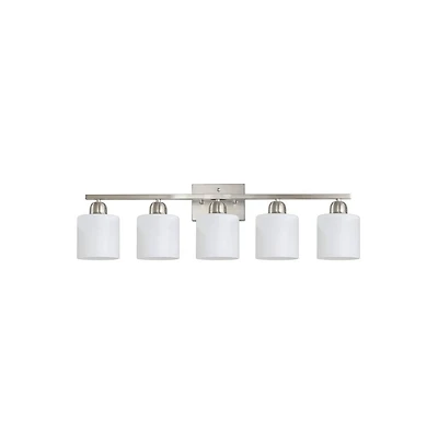 Busdays 5 Light Brushed Nickel Modern Bathroom Light Fixture Vanity Light Over Mirror Wall Sconce Frosted Glass Shades E26 Socket Bulbs Not Included