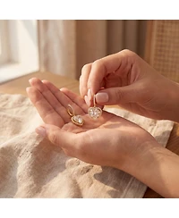 14K Gold Plating with Clear Cubic Zirconia Heart Drop Hoop Earrings