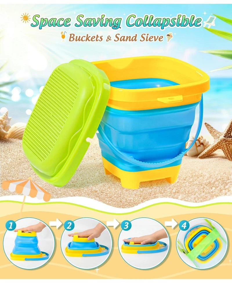 Gnuadz Collapsible Beach Sand Toys Bucket Sifter Shovel Rake Mesh Bag