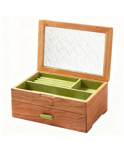 Yigii Solid Cherry Wood 2-Layer Jewelry Organizer with Glass Lid