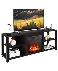 Gymax 2-Tier Tv Stand andElectric Fireplace Heater Storage Cabinet Console For 65" Tv