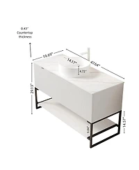 Sillysis 47.6 Inch Bathroom Vanity with Matte Round Ceramic Basin, Sintered Stone Countertop, Storage Cabinet and Open Shelf