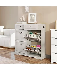 sumyeg Storage Cabinet with 2 Drawers Shoe 4 Flip-Drawers and Adjustable Shelf