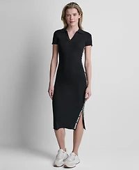 Dkny Jeans Women's Side Logo Short-Sleeve Rib Midi Dress