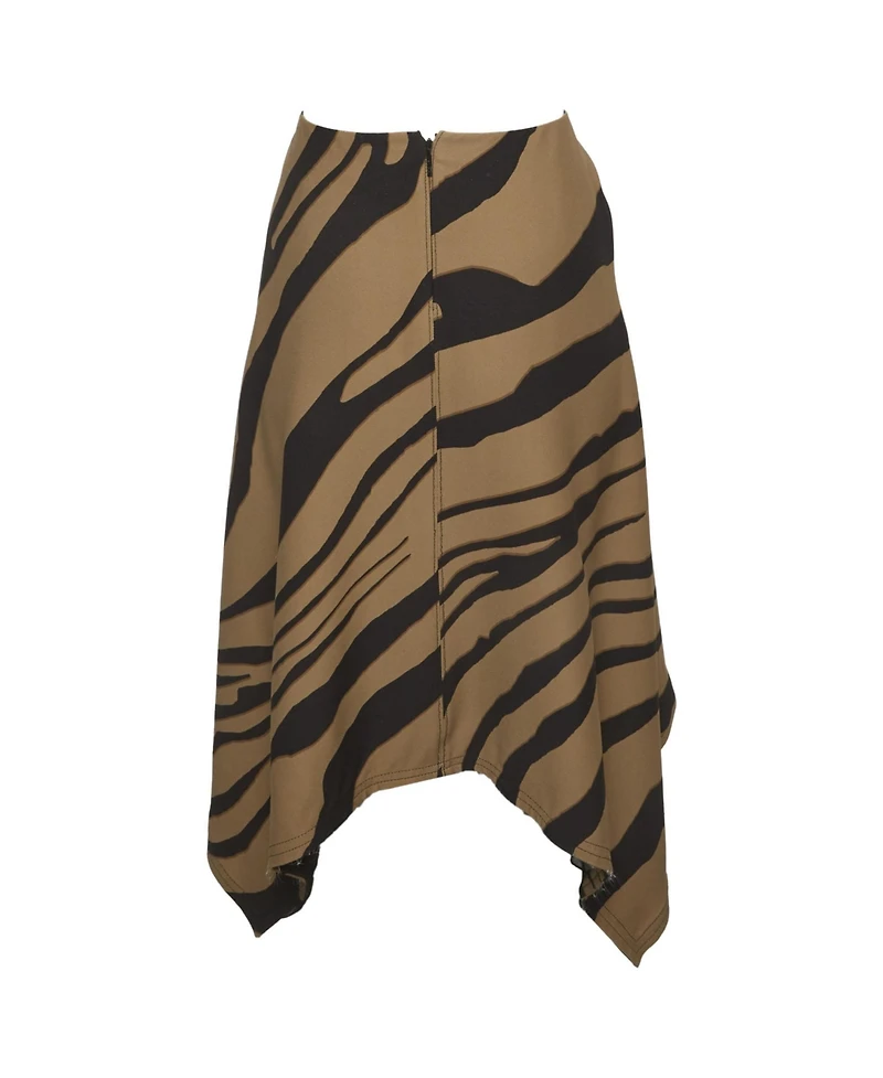 Pre-Owned Roberto Cavalli Women's Zebra Print Crepe Asymmetric Skirt