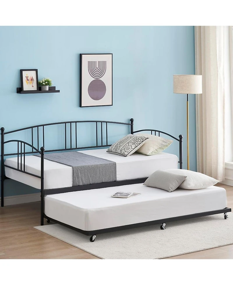 gaomon Twin Metal Daybed with Trundle, Steel Slats, Guest Bed