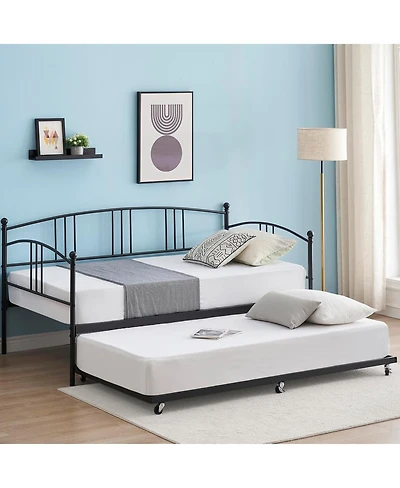 gaomon Twin Metal Daybed with Trundle, Steel Slats, Guest Bed