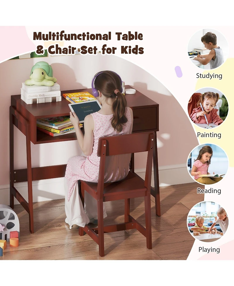 Slickblue Kids Writing Desk Chair Set with Storage Drawer and Hutch