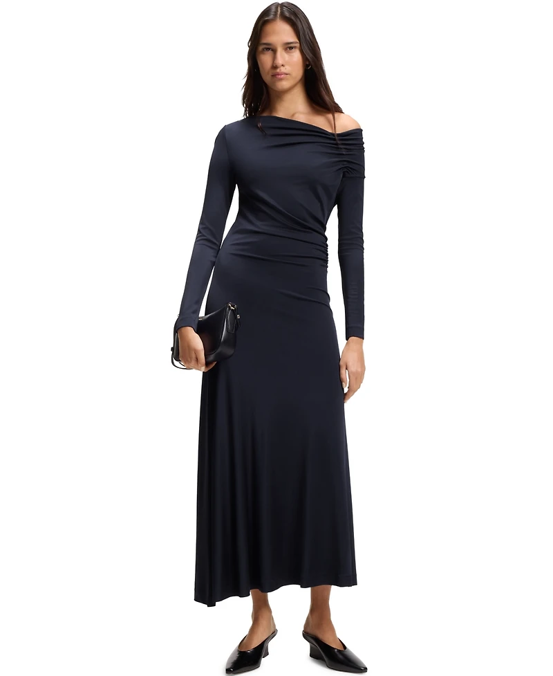Boss by Hugo Women's Asymmetric Neckline Long-Sleeved Dress