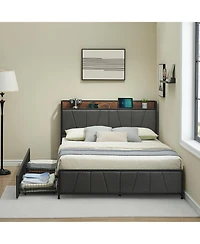 gaomon Queen Upholstered Bed with Storage Headboard, 2 Drawers