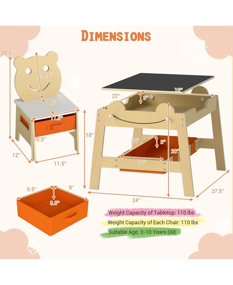 Slickblue Kids Art Desk Table Set with Reversible Chalkboard