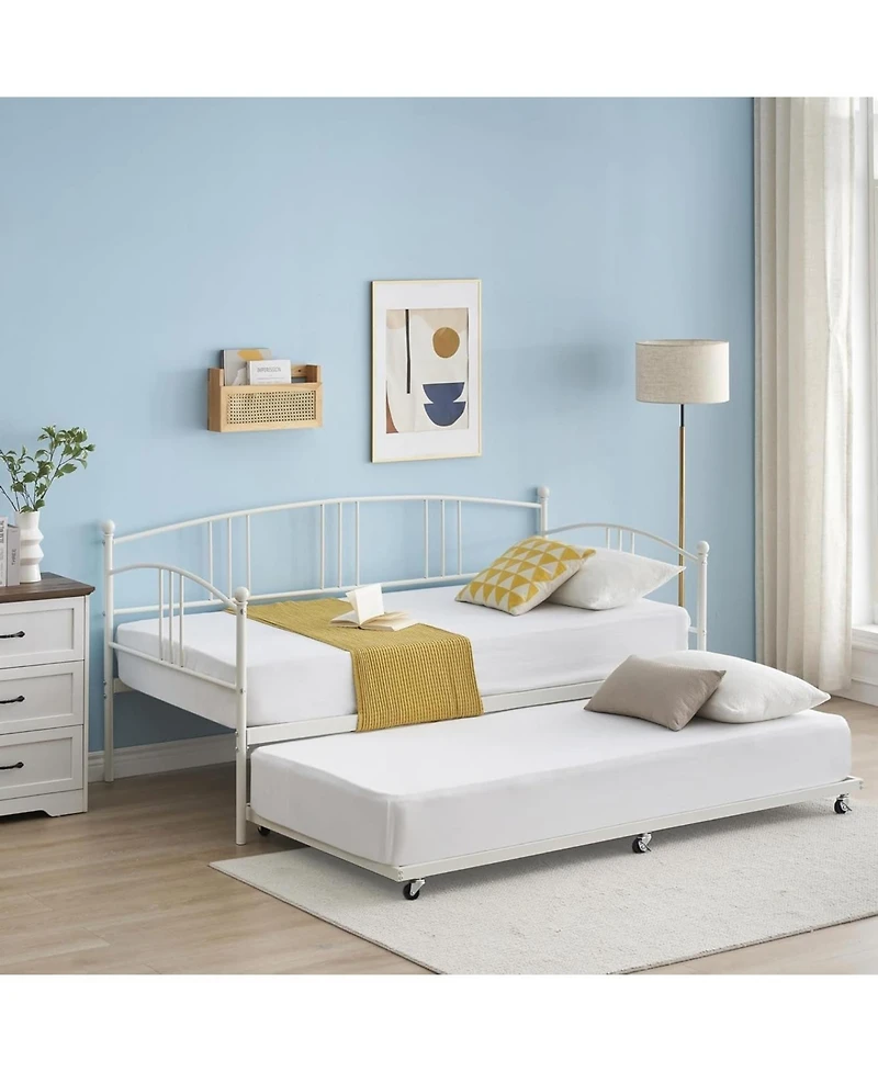 gaomon Twin Metal Daybed with Trundle, Arched Headboard, Steel Slats