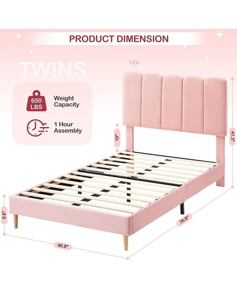 gaomon Twin Upholstered Bed, Crystal Tufted Wave Headboard