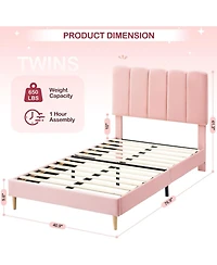 gaomon Twin Upholstered Bed, Crystal Tufted Wave Headboard
