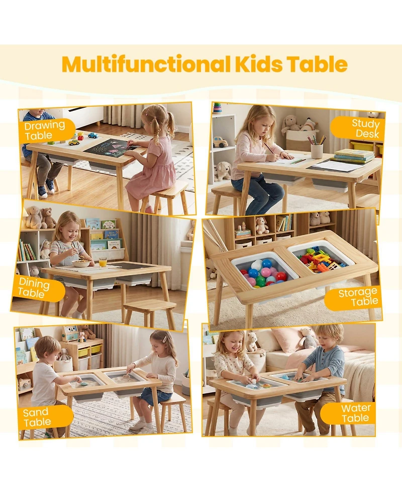 Slickblue Kids Wooden Activity Table with Foldable Storage Bins Set