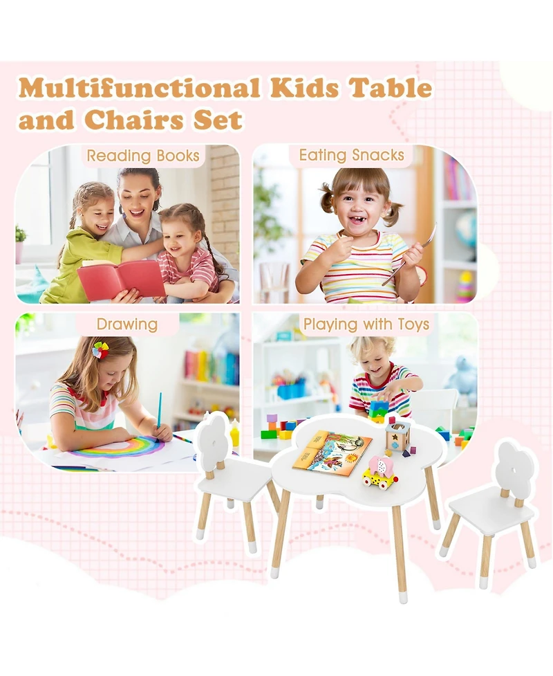 Slickblue Flower Design Kids Table and Chair Set with Wooden Legs