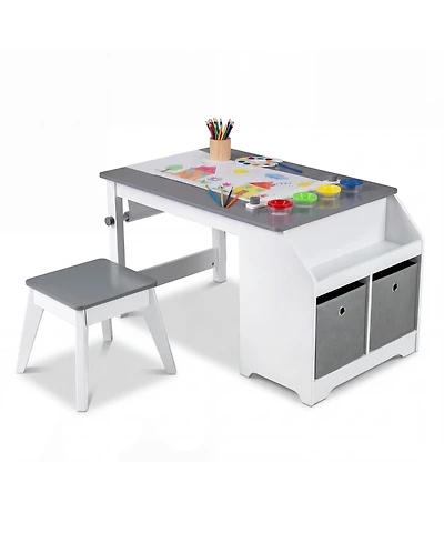 Slickblue Kids Drawing Table and Stool Set with Paper Roll and Painting Cups