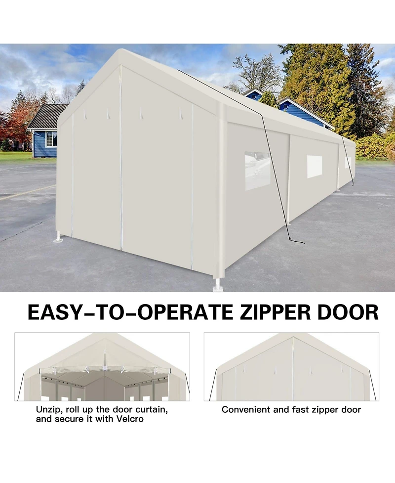 Mondawe 10 x 30 Ft Heavy Duty Portable Carport Garage Tent with Windows, Outdoor Storage Shelter