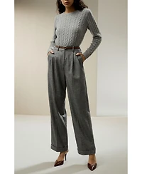Lilysilk Women's Classic Cable Knit Sweater with Ribbed Edges