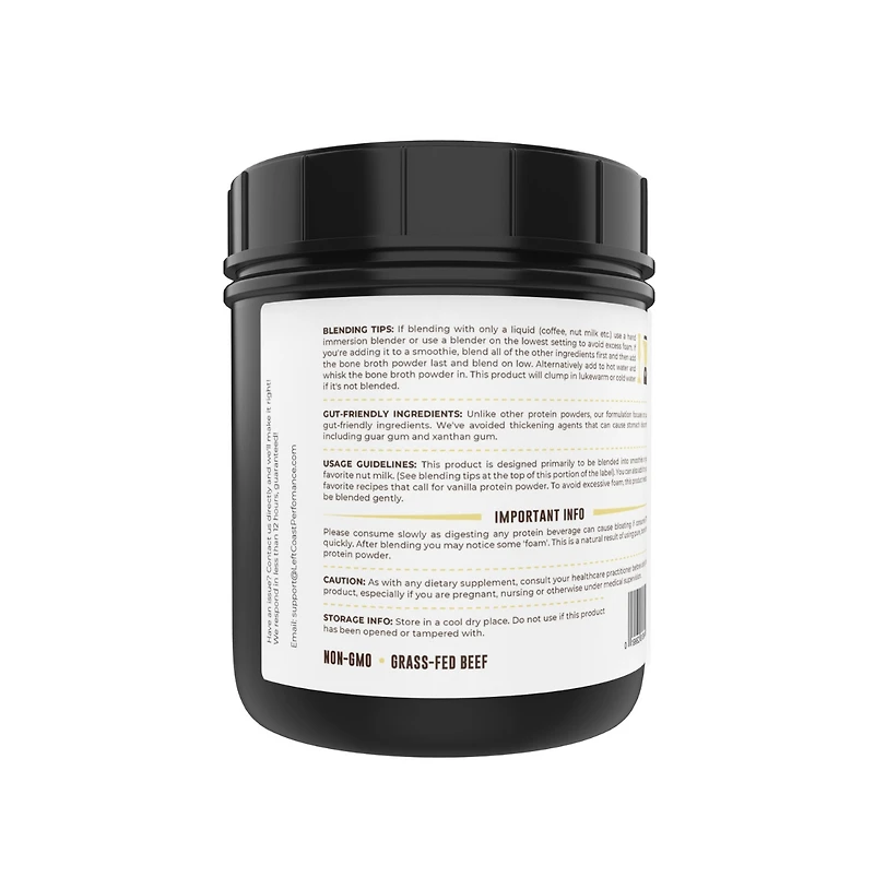 Left Coast Performance Bone Broth Protein, Vanilla, 16 Ounce