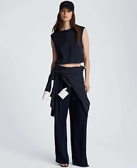 Kenneth Cole Women's Collarless Sleeveless Pinstripe Vest
