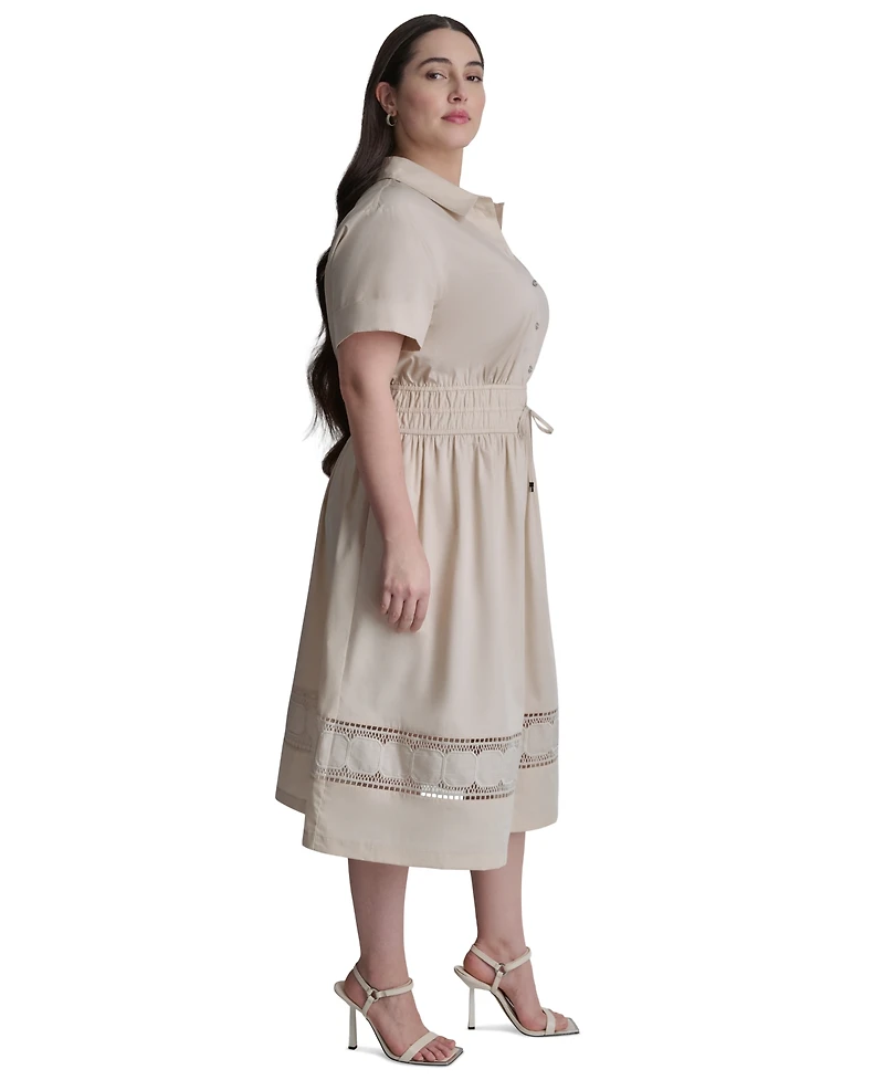 Dkny Plus Short-Sleeve Smocked Shirt Dress