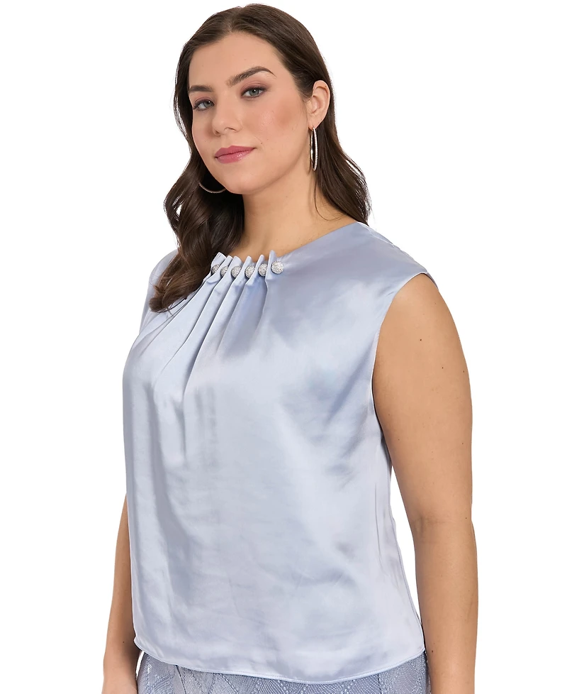 Muse Plus Tucked Beaded Crew Neck Top