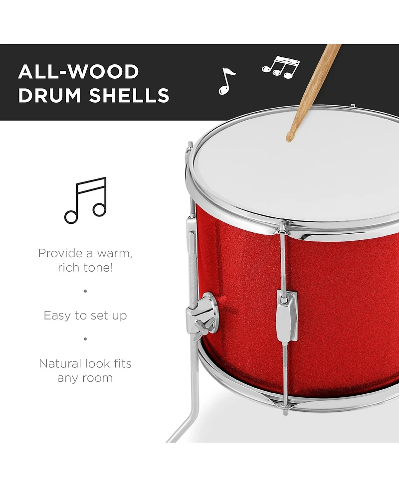 Best Choice Products 5-Piece Kids Beginner Junior Drum Set, Percussion Instrument Starter Kit with Stool