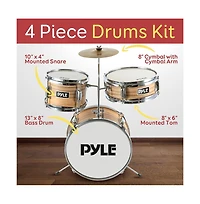 Pyle 3-Piece Kids/Junior Drum Set - Includes Bass Drum, Tom, Snare, Cymbal, Throne, and Sticks, Natural Finish (PDRMKIT72N)