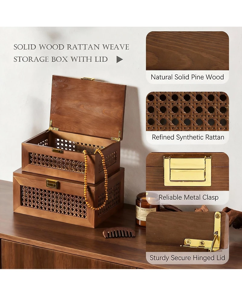 Yigii Small Rattan Storage Box with Lid for Keepsakes and Accessories
