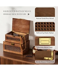 Yigii Small Rattan Storage Box with Lid for Keepsakes and Accessories