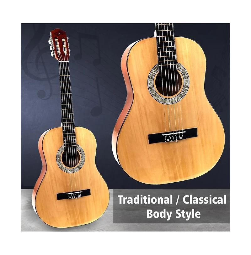 Pyle 6-String Classic Guitar - 3/4 Size Scale Guitar with Digital Tuner and Accessory Kit (36 inch)