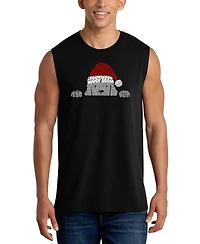 La Pop Art Men's Peeking Dog With A Santa Hat Graphic Tank Top