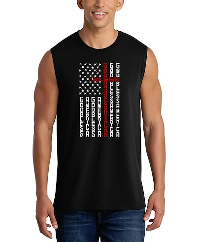 La Pop Art Men's Vertical American Flag Typography Graphic Tank Top