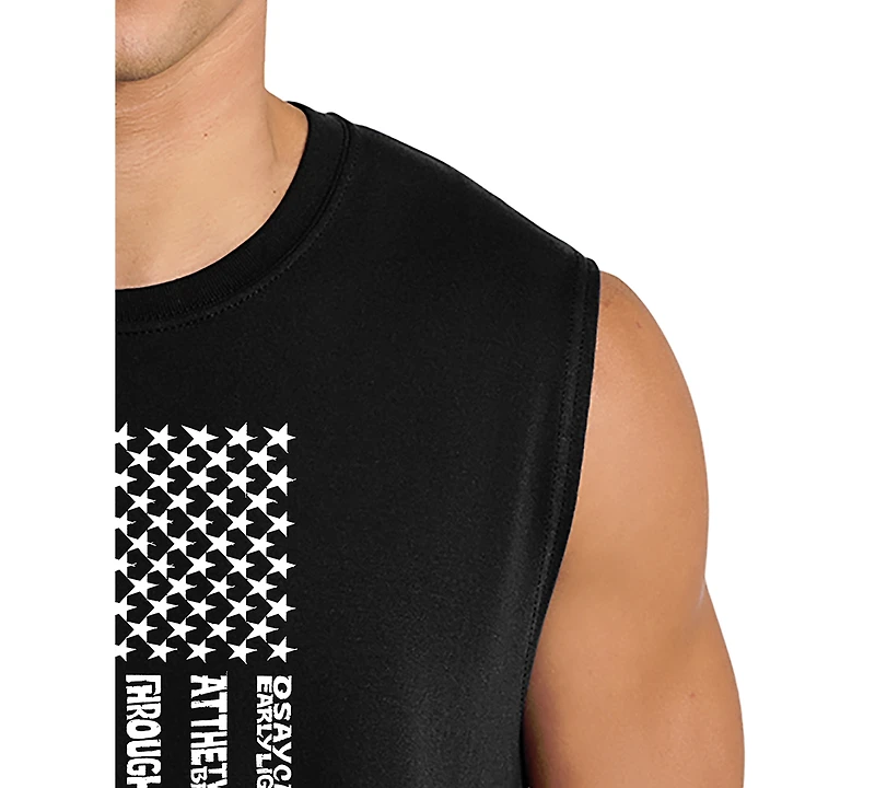 La Pop Art Men's Thin Line American Flag Patriotic Word Graphic Tank Top