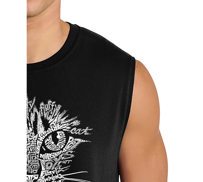 La Pop Art Men's Cat Face Typography Graphic Tank Top