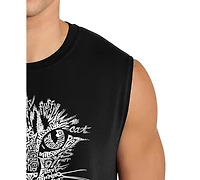 La Pop Art Men's Cat Face Typography Graphic Tank Top