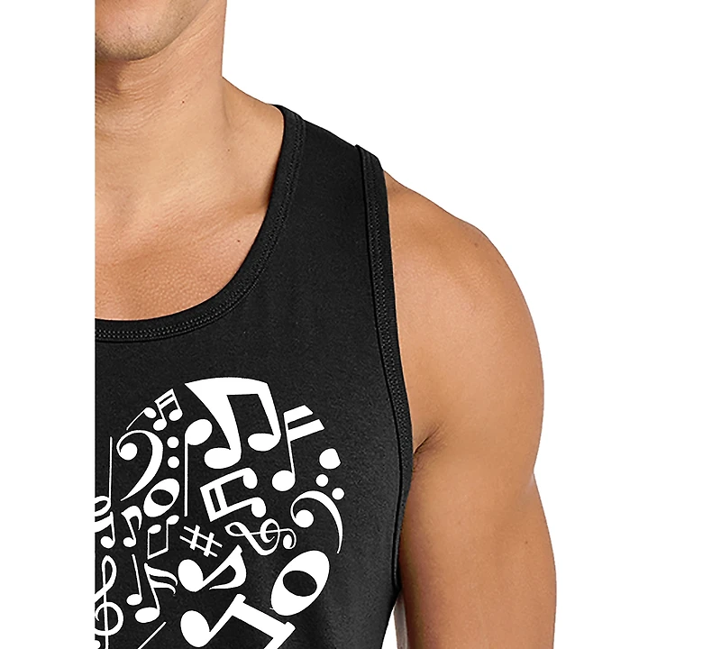 La Pop Art Men's Music Notes Heart Word Graphic Tank Top