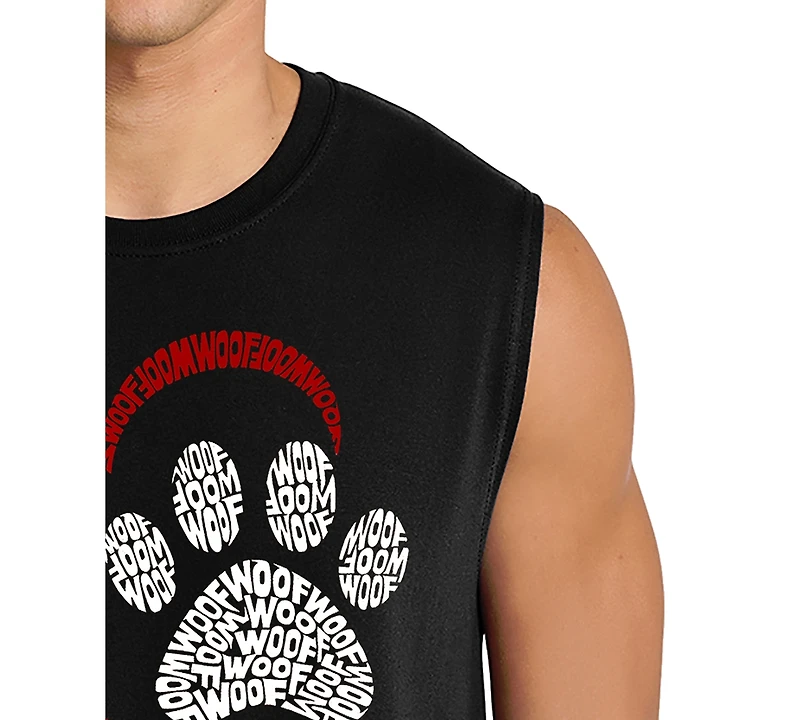 La Pop Art Men's Paw Print Heart Pet Lover Word Graphic Tank Top