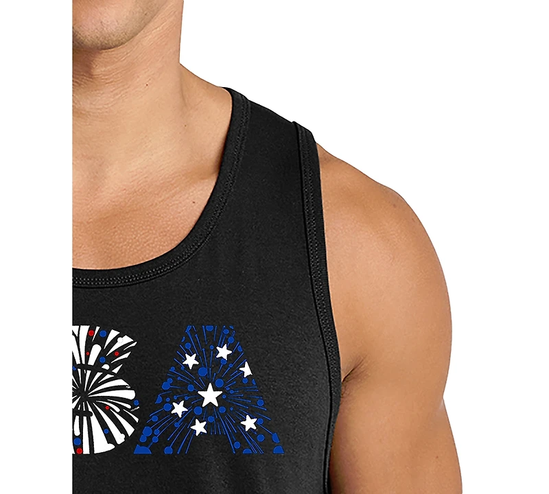 La Pop Art Men's Usa Fireworks Patriotic Typography Graphic Tank Top