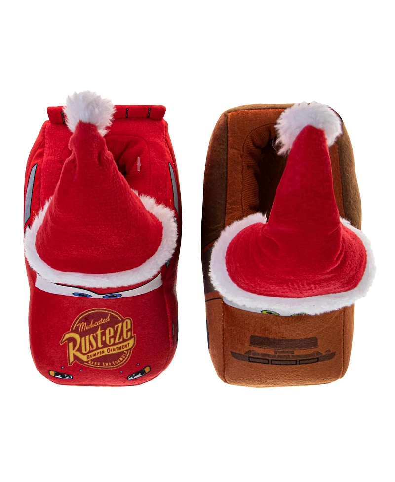 Disney Cars Christmas Slippers Boys' Lightning McQueen Mater Cozy Warm Holiday Theme Soft Plush (Toddler Sizes 5-10/ Little Kid 11-1)