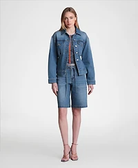 Avec Les Filles Women's Cotton-Blend Back Cinch Denim Jacket