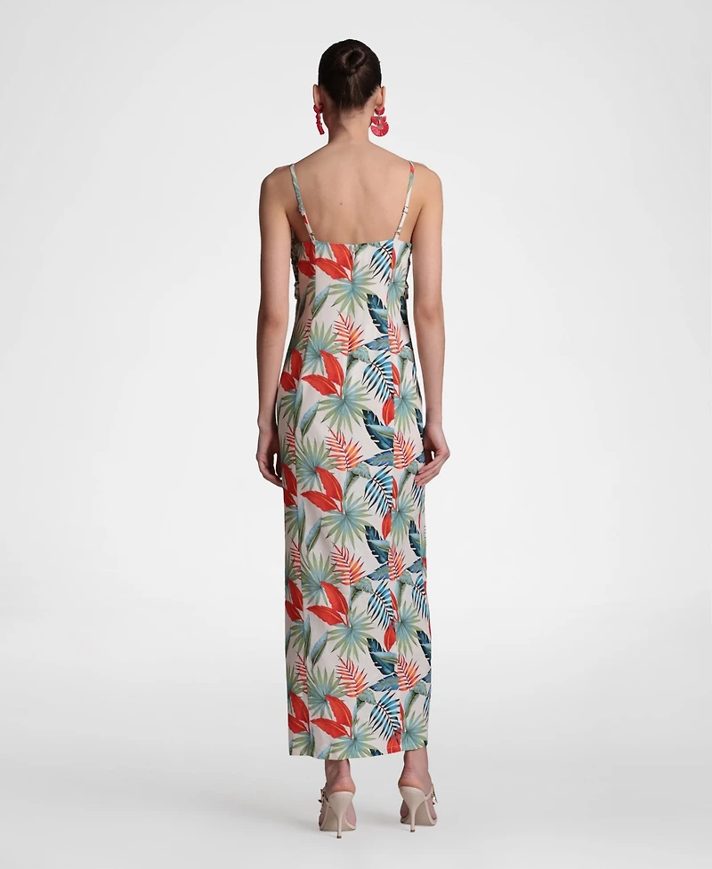 Avec Les Filles Women's Linen-Blend Maxi Slit Front Dress