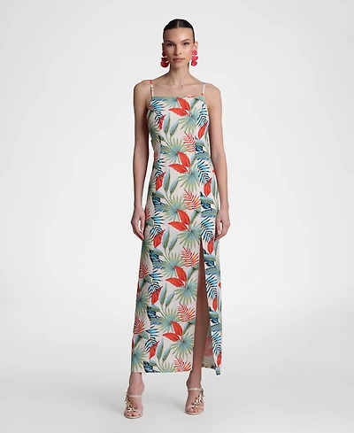 Avec Les Filles Women's Linen-Blend Maxi Slit Front Dress