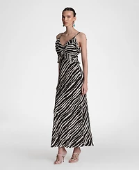 Avec Les Filles Women's Viscose-Blend Braided Tie Ruffle Maxi Dress