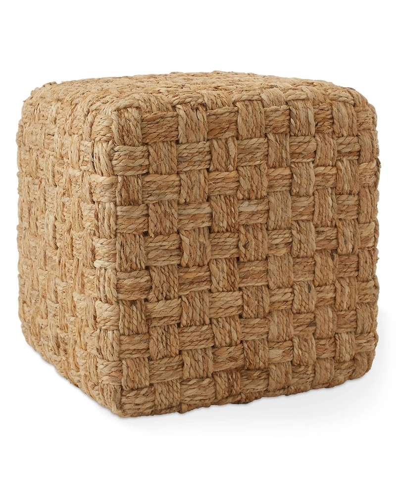 Casafield Seagrass Cube Ottoman, Square Handwoven Pouf, Indoor Boho Home Decor for Living Room, Apartment