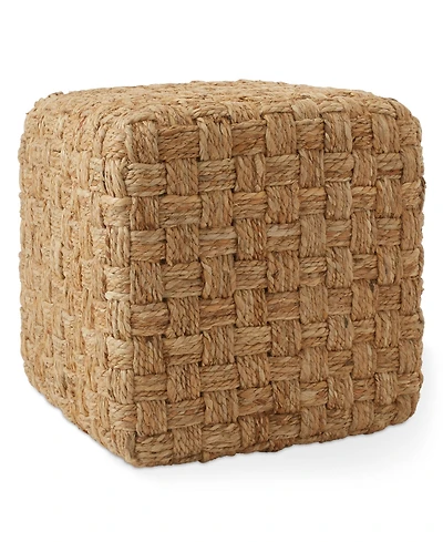 Casafield Seagrass Cube Ottoman, Square Handwoven Pouf, Indoor Boho Home Decor for Living Room, Apartment