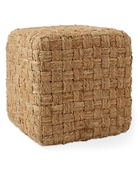 Casafield Seagrass Cube Ottoman, Square Handwoven Pouf, Indoor Boho Home Decor for Living Room, Apartment